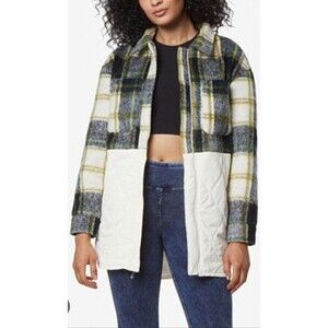Andrew Marc Sport Women's Mixed Hairy Plaid Wool Quilted Shirt Jacket, Medium